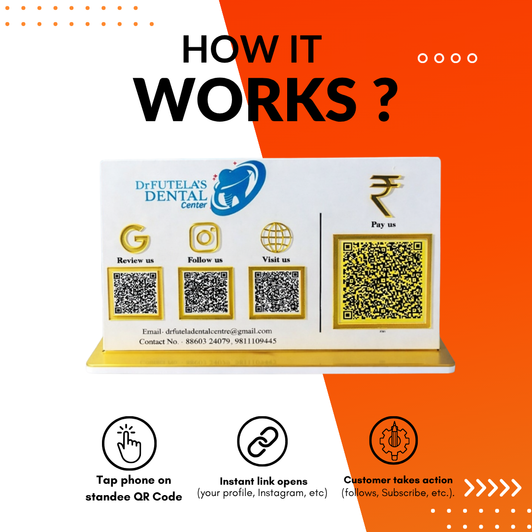 4 QR NFC Enabled White Colour Standee For Dental Clinic