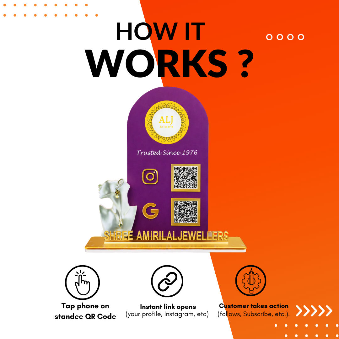 2 QR NFC Enabled Circle Shape Standee for Jewellery Store