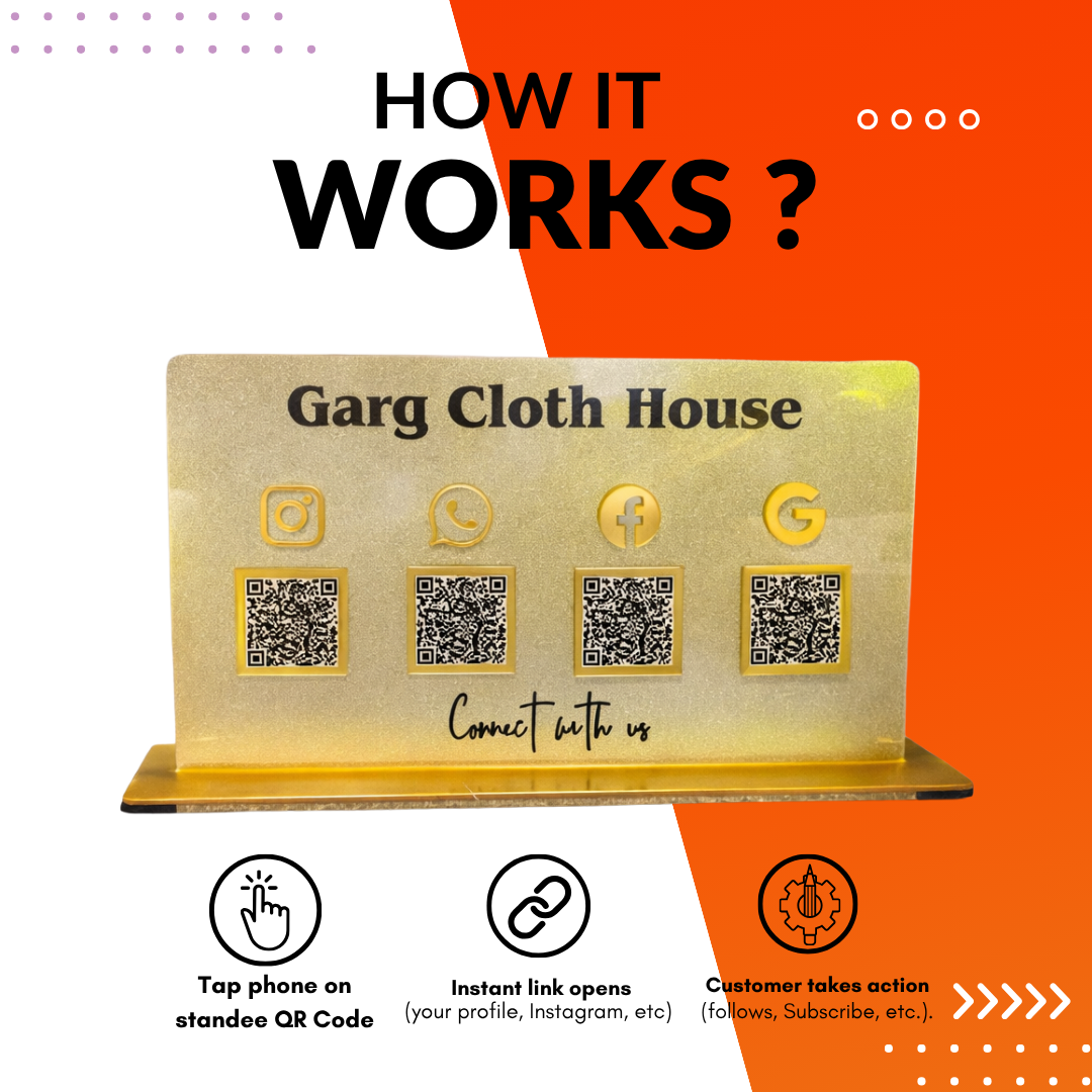 4 Qr NFC Enabled Horizontal Golden Frosted QR Standee with Payment QR
