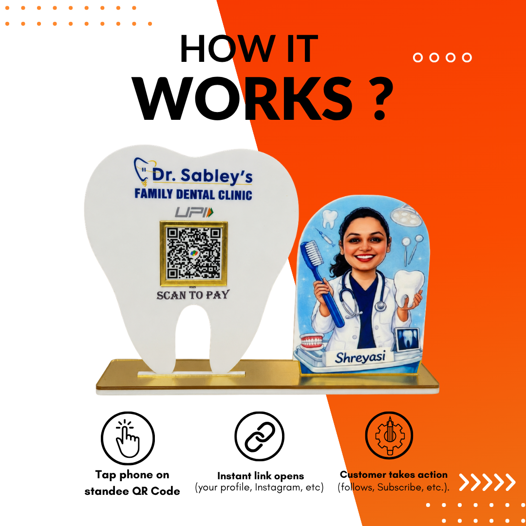 1 QR Tooth Shape NFC Enabled Standee For Doctor , Clinic and Health Care