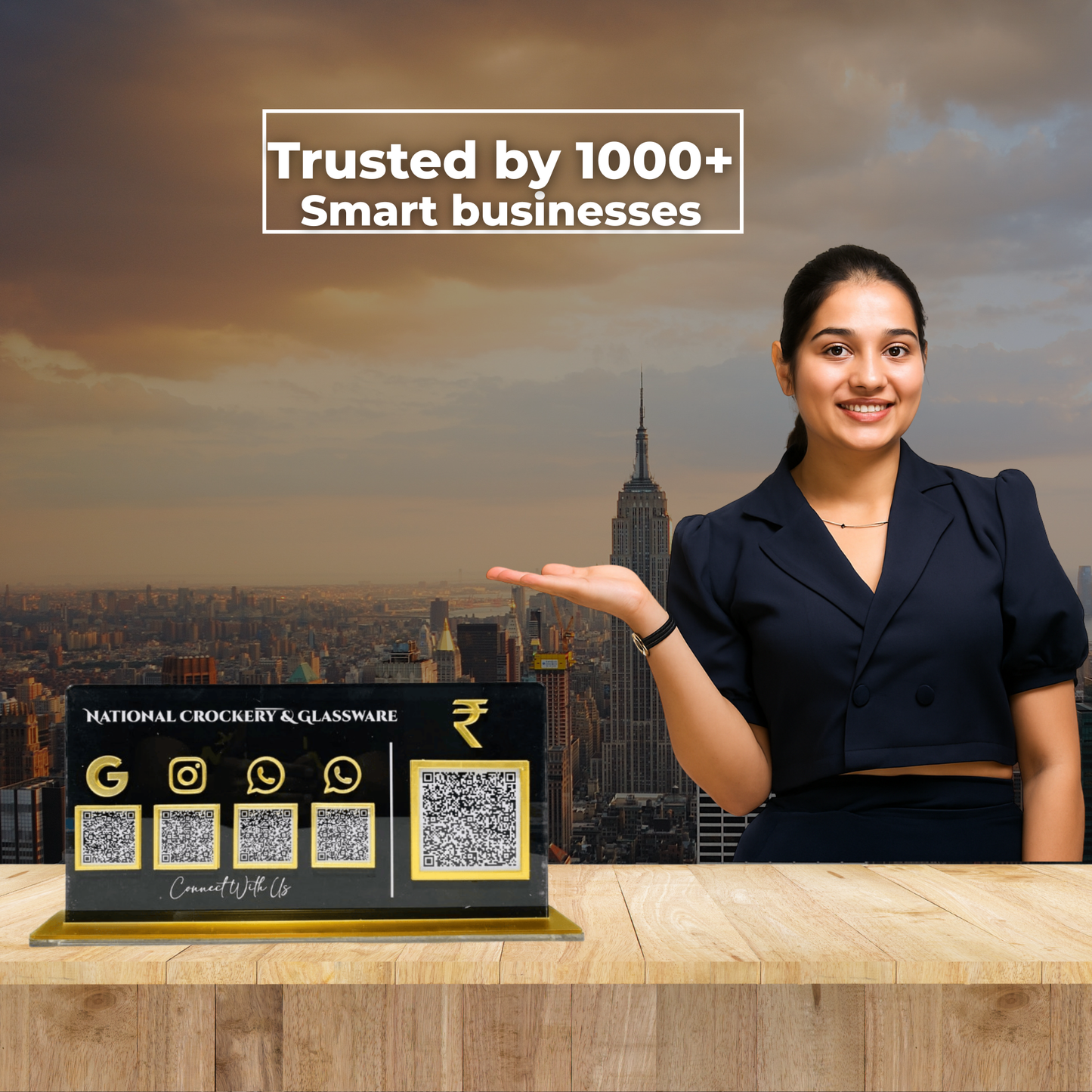 5 QR NFC Enabled Black Horizontal Standee with Payment QR