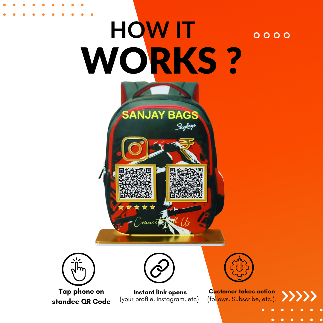 2 QR NFC Enabled Backpack Shape Bag Shop Standee for Bag Store