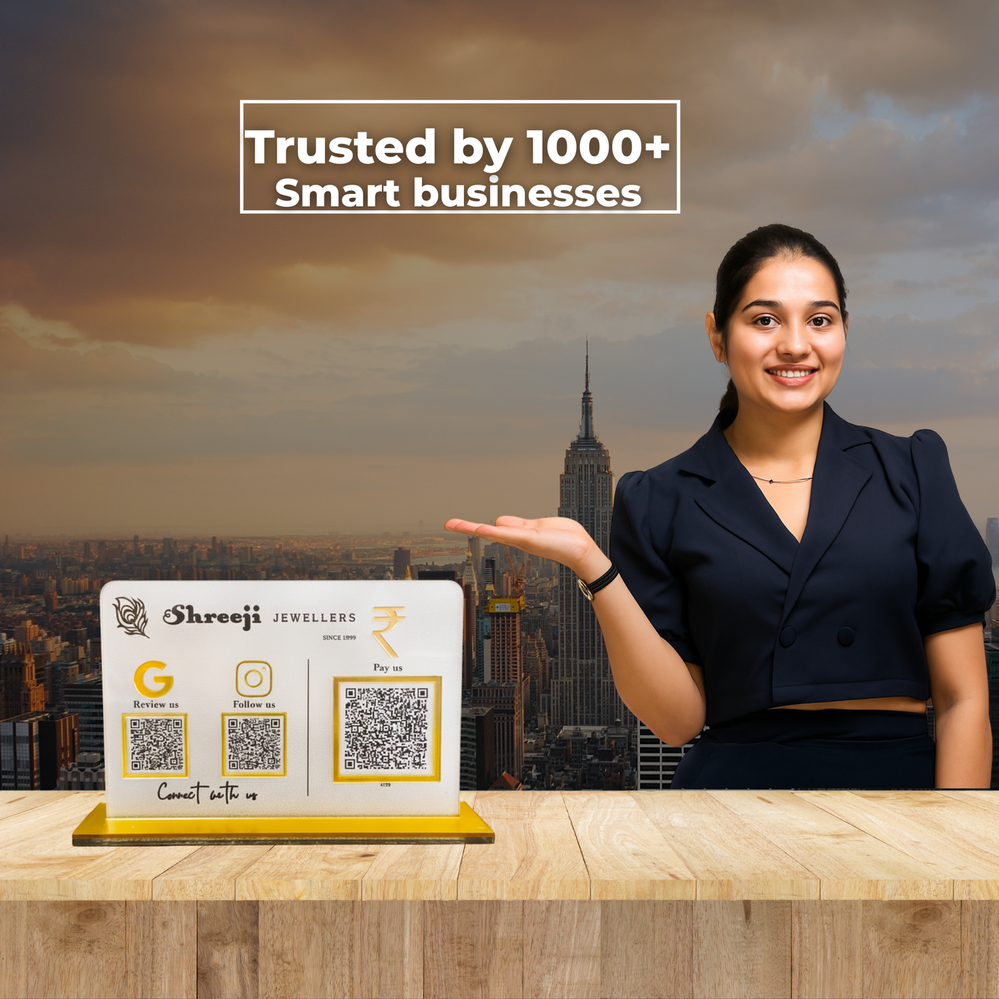 3 QR NFC Enabled Frosted Standee for Shops Cafes Clinics & Offices For Jewellers