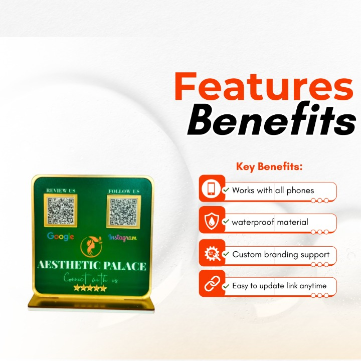 2 QR NFC Enabled Green Acrylic Standee with Golden Border