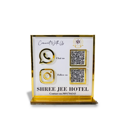 2 QR NFC Enabled Standee for Business Google or Instagram QR with Golden corner