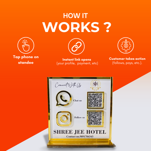 2 QR NFC Enabled Standee for Business Google or Instagram QR with Golden corner