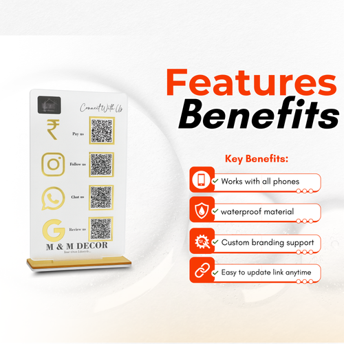4 QR NFC Enabled White Vertical Digital Standee for Home Decor Interior Store & Decor Shop
