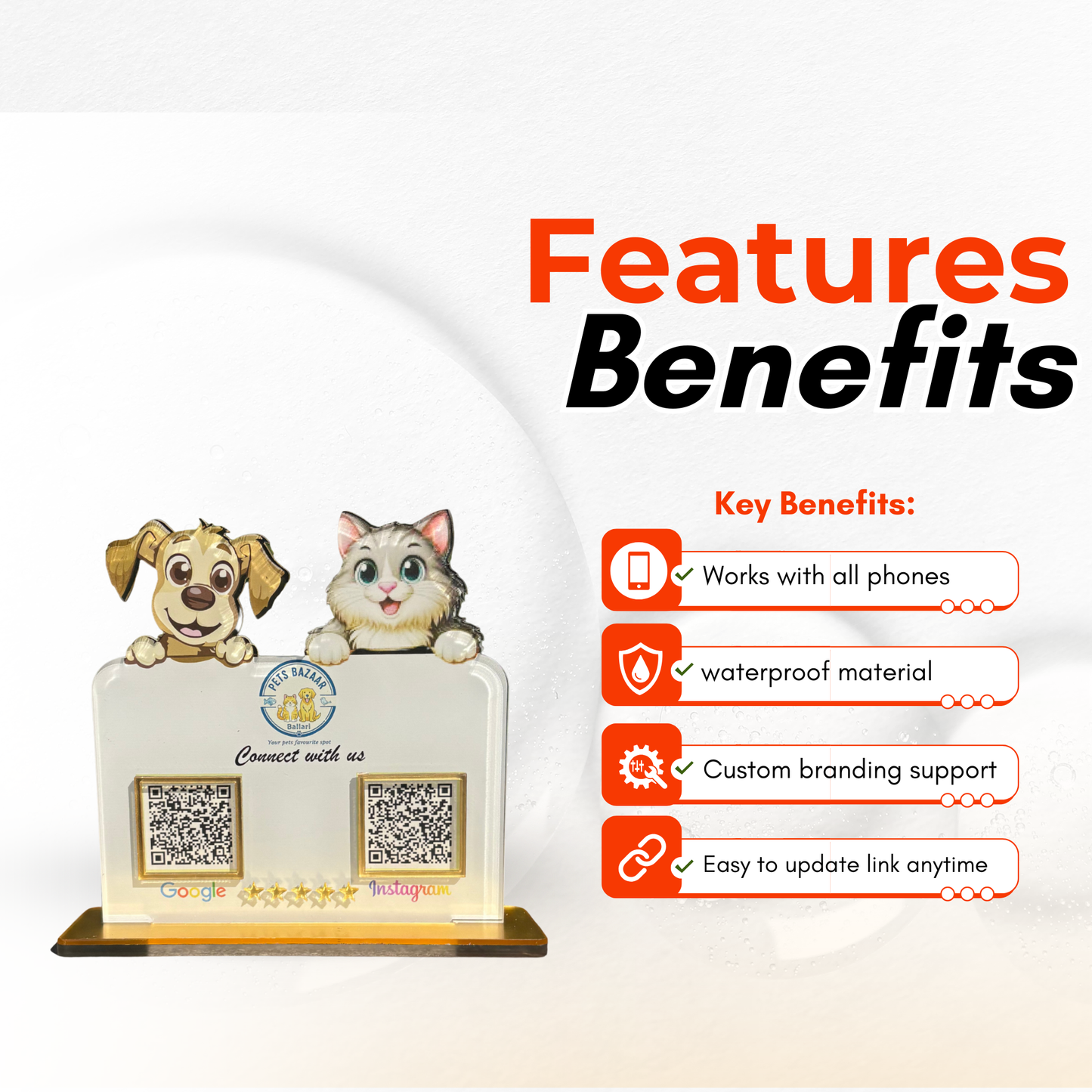 2 QR NFC Enabled Dog & Cat Cutout Standee for Pet Shop Pet Store & Pet Clinic