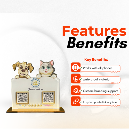 2 QR NFC Enabled Dog & Cat Cutout Standee for Pet Shop Pet Store & Pet Clinic