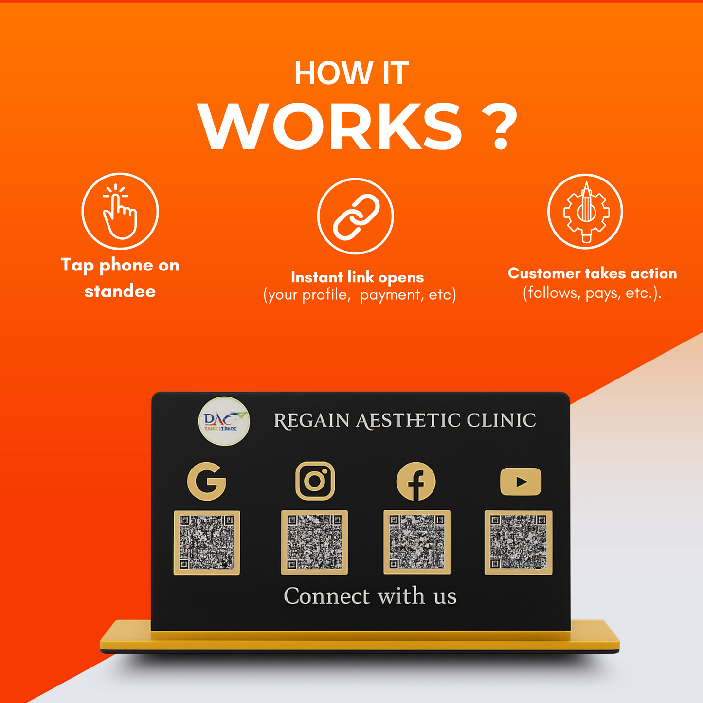 4 QR NFC Enabled Horizontal Black Colour Digital Standee For Clinic and Hospital
