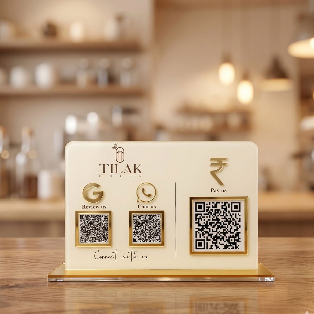 3 QR NFC Enabled Horizontal Digital White Standee for Restaurant and Boutiques