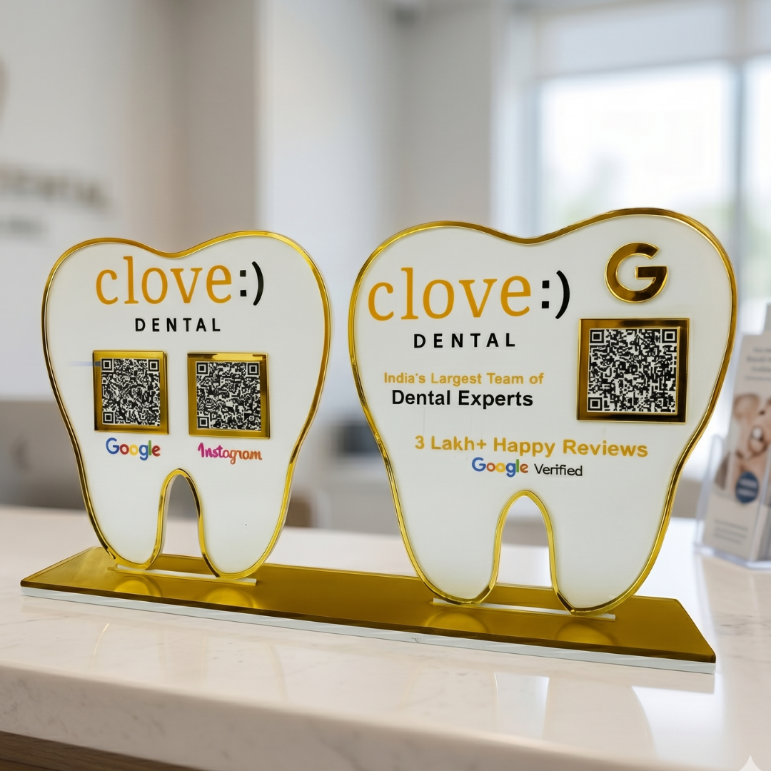 3 QR NFC Enabled Tooth Shape Standee for Dental Clinic & Dentist | Pack of 2 | Business Promotion for Dental Clinic