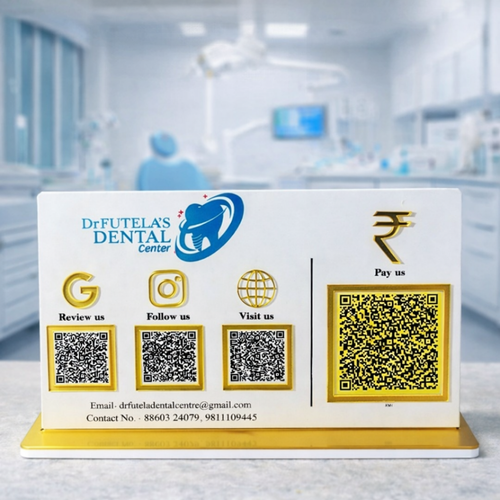 4 QR NFC Enabled White Colour Standee For Dental Clinic