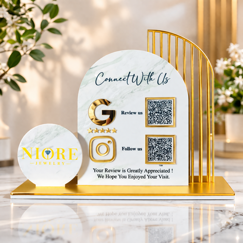 2 QR NFC Enabled Circle Cutout White Standee For jewellers