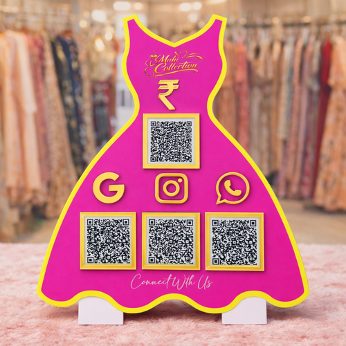 4 QR NFC Enabled Dress Gown Shape Table Top Standee for Fashion Boutique  Bridal Collection