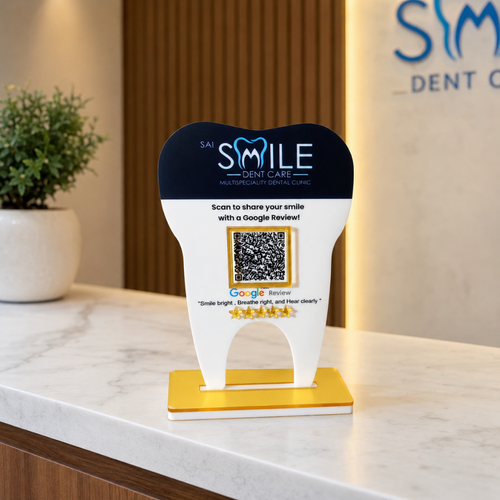 1 QR NFC Enabled Tooth Shape Standee for Dental Clinic