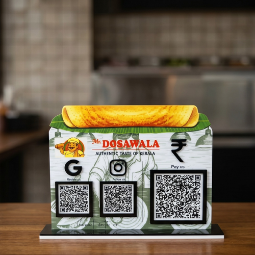 3 QR NFC Enabled Dosa Shape Standee for Restaurant Cafe & South Indian Food Shop For Restaurant & Cafe