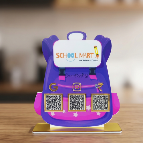 3 QR NFC Enabled School Bag Shape Standee for School Institute & Coaching Center