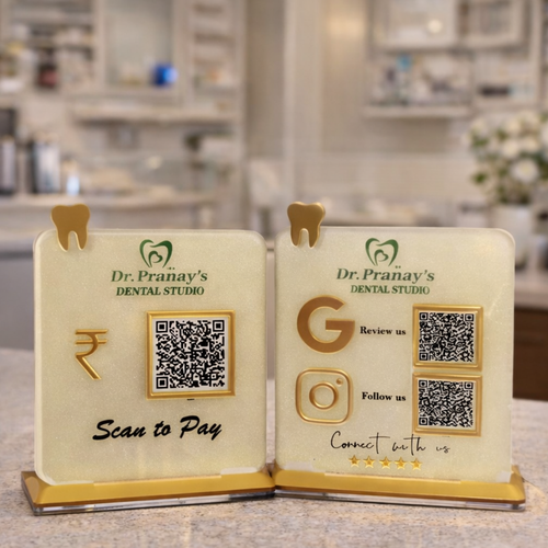 3 QR NFC Enabled Tooth Cut-Out Frosted Bundle for Shops Cafes Clinics & Offices - Business Promotion for Dental Clinic