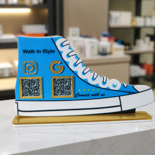 2 QR NFC Enabled Shoe Shape Standee For shoes Businesses