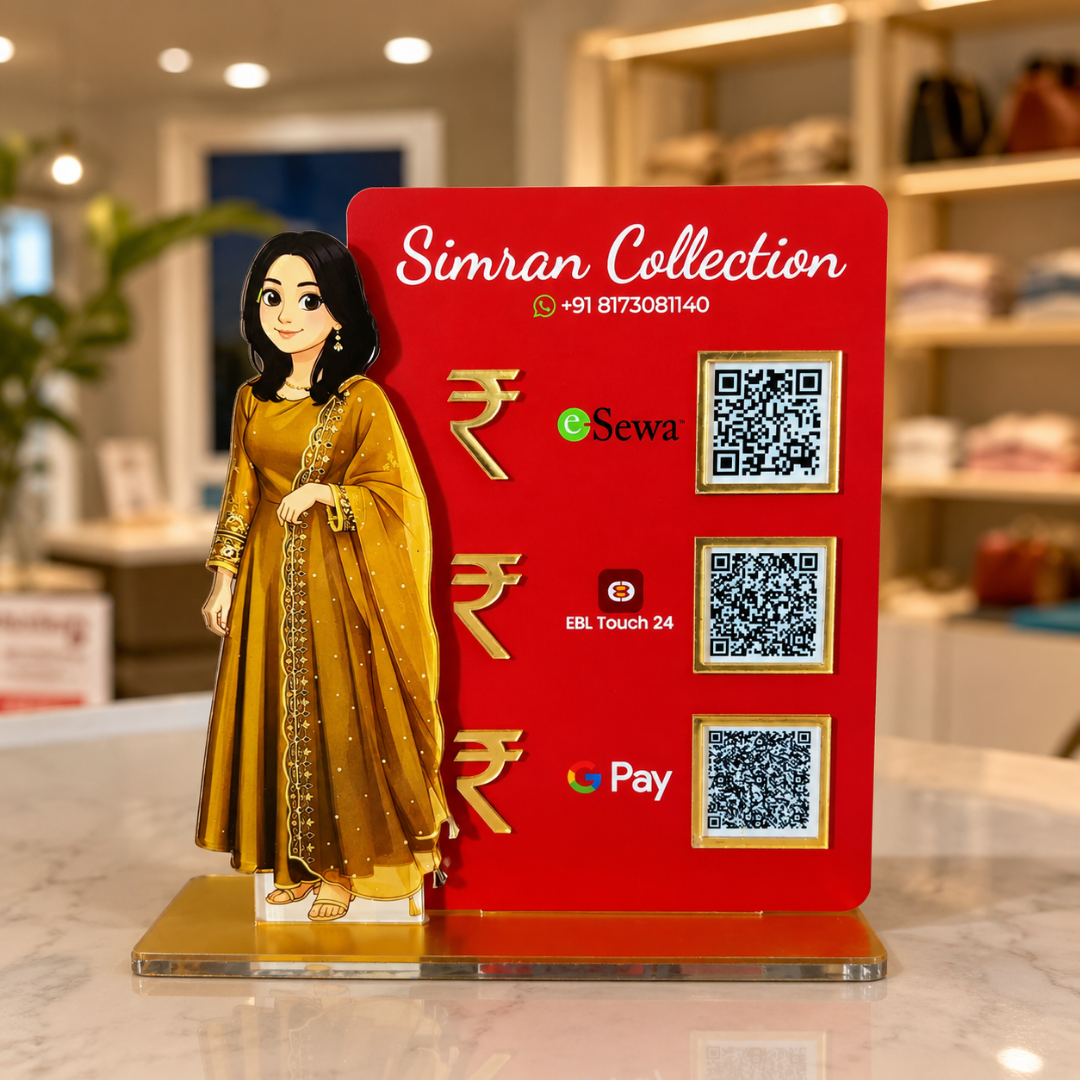 3 QR NFC Enabled Girl Cut Our Standee For Cloth Store