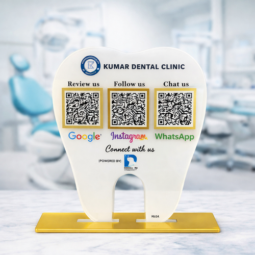 3 QR NFC Enabled Tooth Shape Standee for Dental Clinic