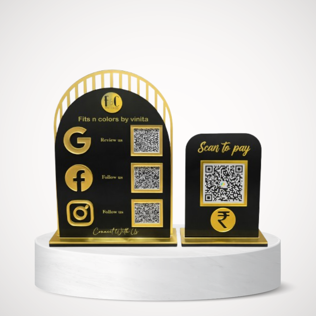 4 QR NFC Enabled Arch & Rounded Rectangle Combo Table Top Standee