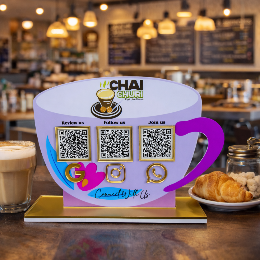 3 QR NFC Enabled Cup Shape Standee for Cafe Tea & Coffee Shop for Restaurant