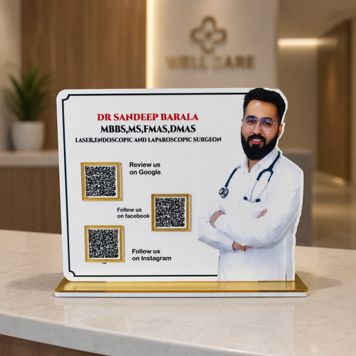 3 QR NFC Enbaled Doctor Cutout Standee For Clinic and Hospital