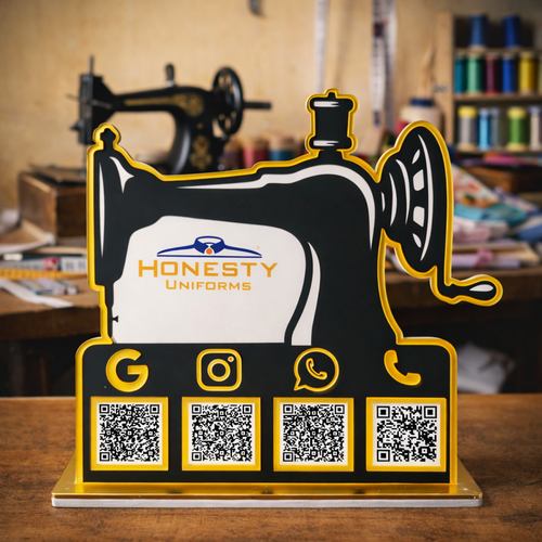 4 QR NFC Enabled Silai Machine Shape Standee For Tailor Boutique and Stitching