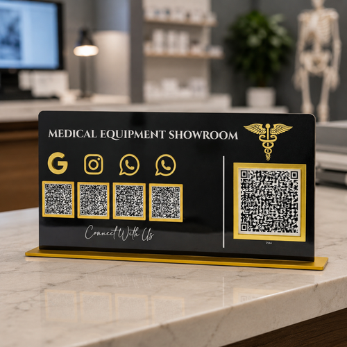 5 QR NFC Enabled Code Horizontal Standee for Medical Equipment Showroom Review WhatsApp and Payment Display For Clinic and Hospital For Clinic and Hospital
