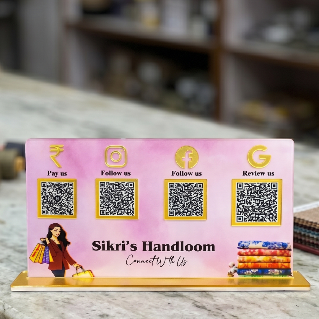 4 QR NFC Enabled Horizontal Standee For Handlooms and Boutiques and clothing Store