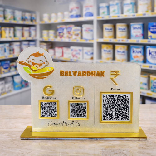 3 QR NFC Enabled Standee with Baby Cutout for  Kids Food Shop & Cafe