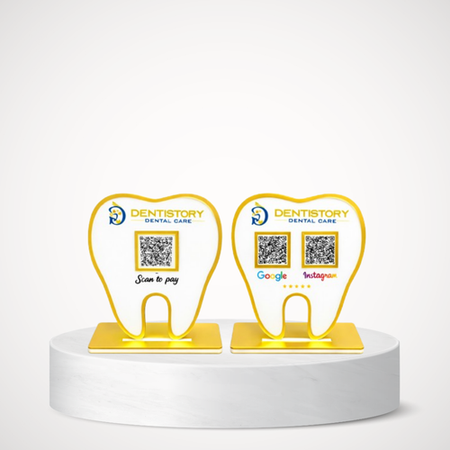 2 QR NFC Enabled Tooth Shape White Bundle for Shops Cafes Clinics & Offices - Pack of 2 for Dental Clinic