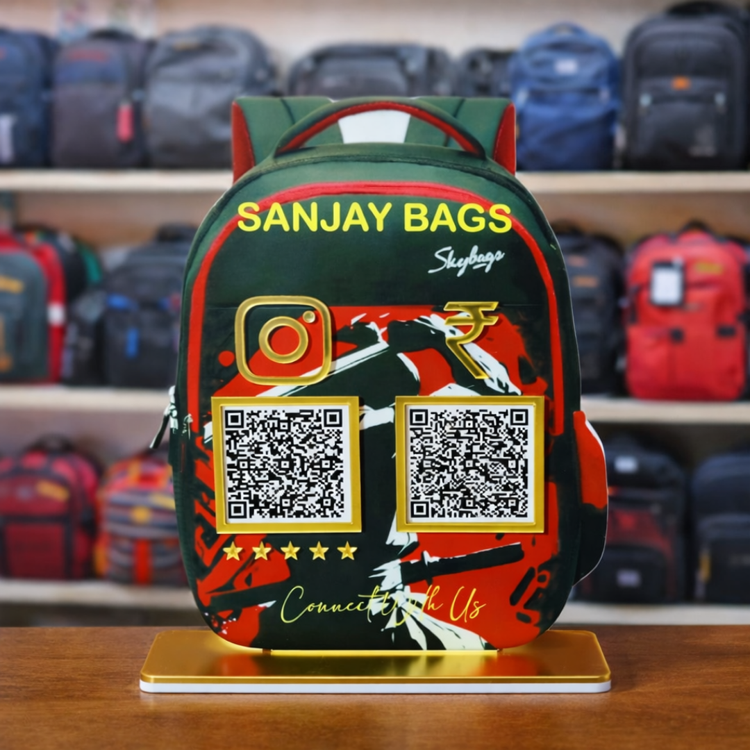 2 QR NFC Enabled Backpack Shape Bag Shop Standee for Bag Store