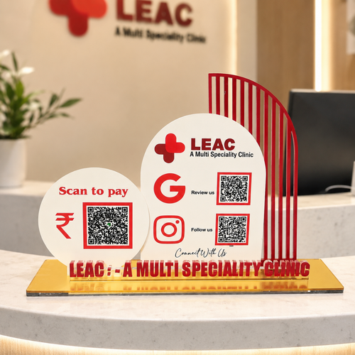3 QR Circle Shape Cut Out Standee For Clinic and Multi Speciality Hospital