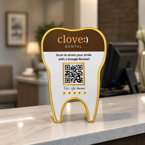 1 QR NFC Enabled Premium Tooth Shape Standee | Dental Clinic Counter for Dental Clinic