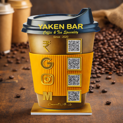 3 QR NFC Enabled NFC Enabled Coffee Cup Shape Standee