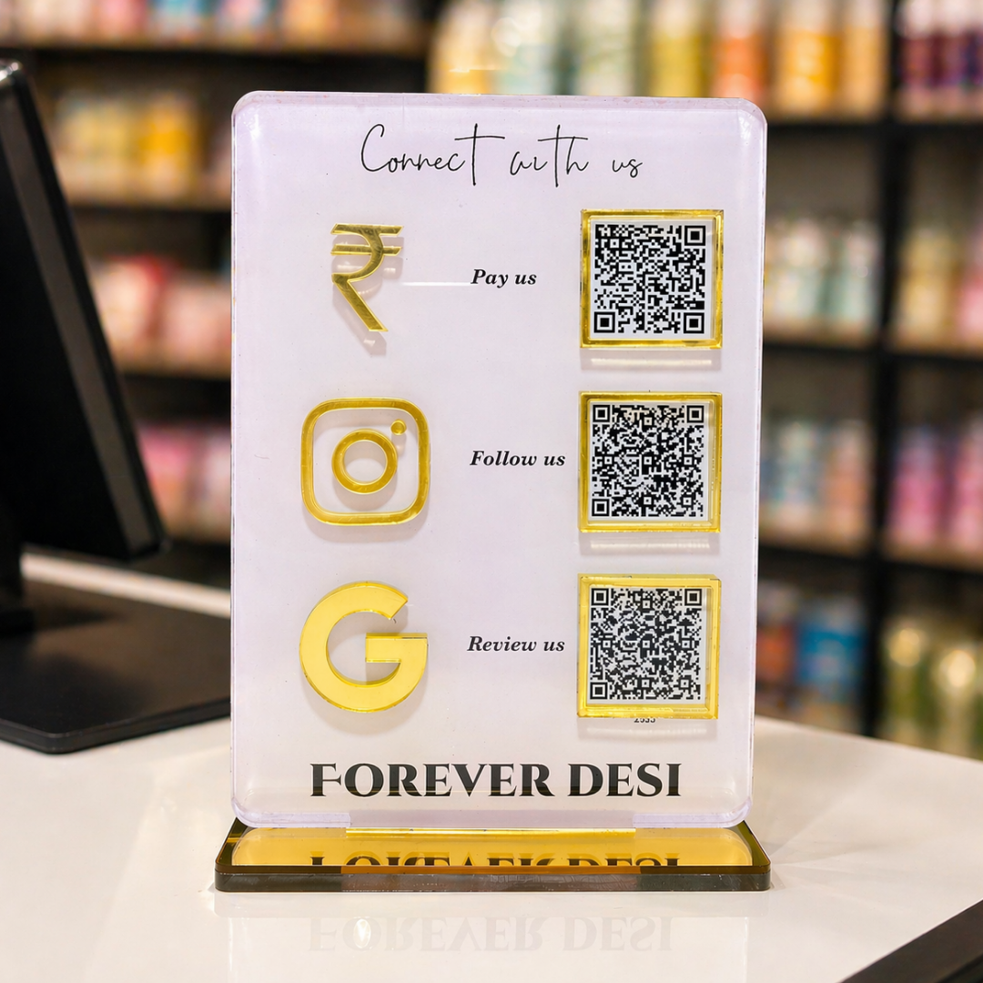 3 QR NFC Enabled White Digital Standee for Shops Cafes Clinics & Offices and Salon and spa