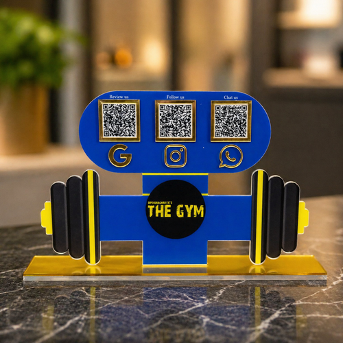 3 QR NFC Enabled Gym Dumbbell Shape Standee for Fitness Center