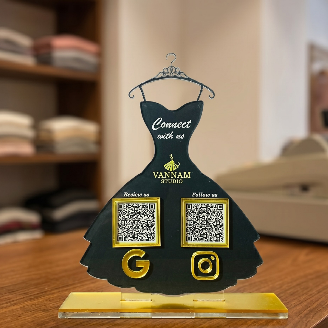 2 QR NFC Enabled Dress Shape Standee for Boutique Gown Shop & Clothing Store