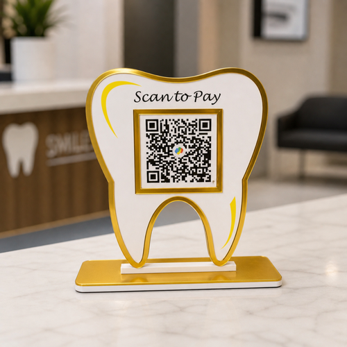 1 QR NFC Enabled Tooth Cutout For Dentists Dental Clinic Dental Care Dental Hospital Scan To Pay Standee for Dental Clinic