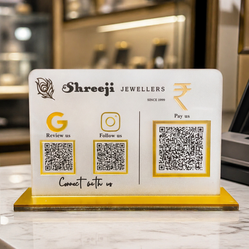 3 QR NFC Enabled Frosted Standee for Shops Cafes Clinics & Offices For Jewellers