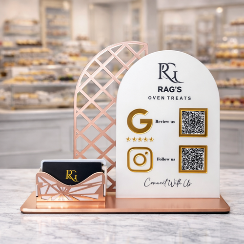 2 QR NFC Enabled White Color Round Curve Shape Standee