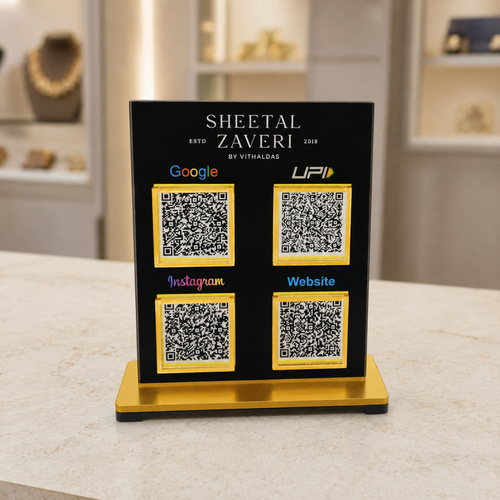 4 QR NFC Enabled Squre Shape Black Colour Standee