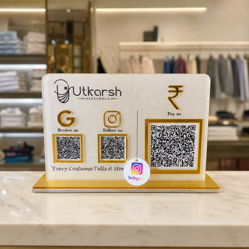 3 QR NFC Enabled Horizontal Standee with Instergram Keychain For Cloth Stors