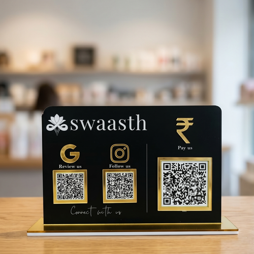 3 QR NFC Enabled Black Horizontal Standee