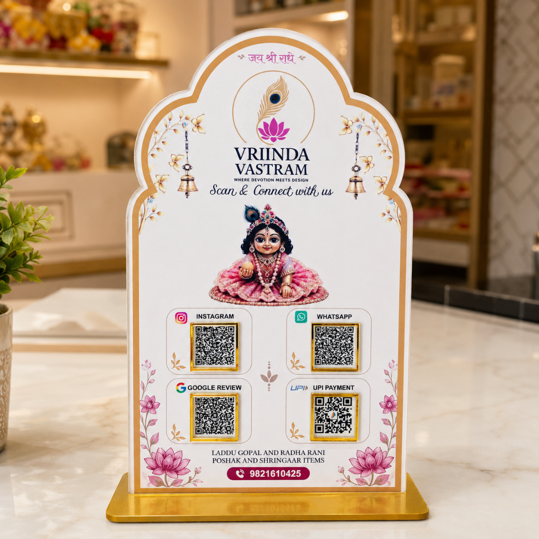 4 QR NFC Enbaled Krishna God Printed Standee