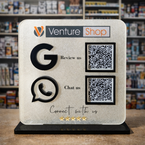 2 QR Frosted NFC Enabled Black Colour Icon Rounded Corner Standee