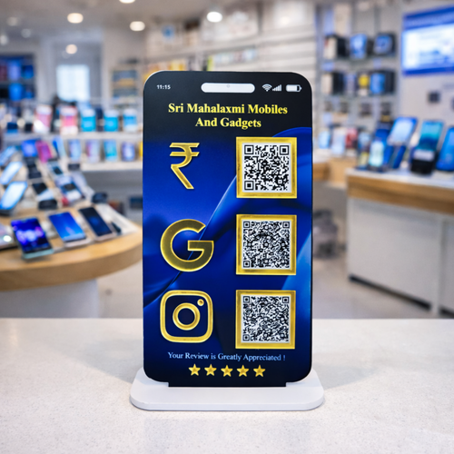 3 QR NFC Enabled Mobile Phone Shape Standee for Mobile Shop & Electronics Store